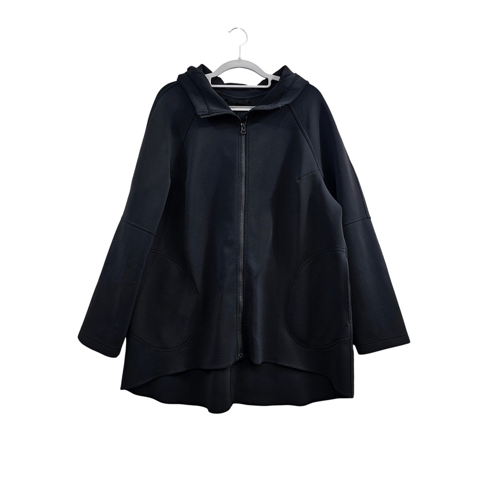 Lululemon Hooded Jacket Womens 12 Black Solid Full Zip Tech Fleece High Low Hem